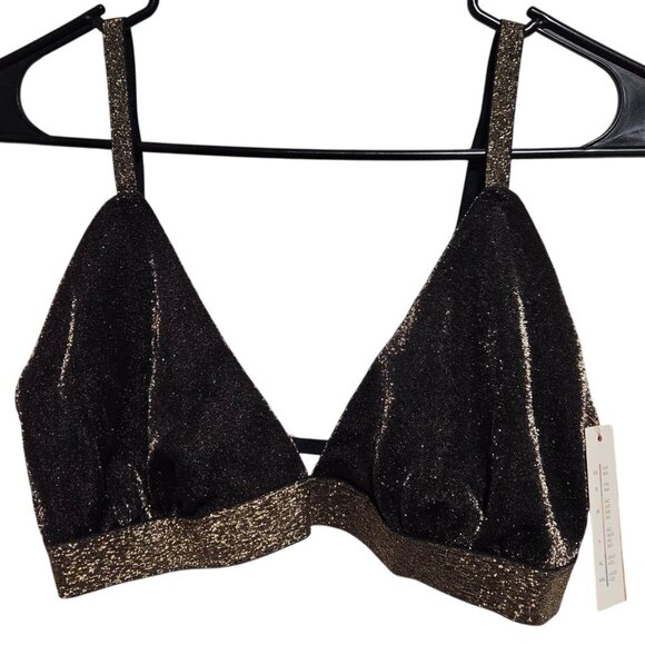 Colsie Black Gold Glitter Triangle Bralette Bra Size XL Adjustable Straps Women - Picture 1 of 6